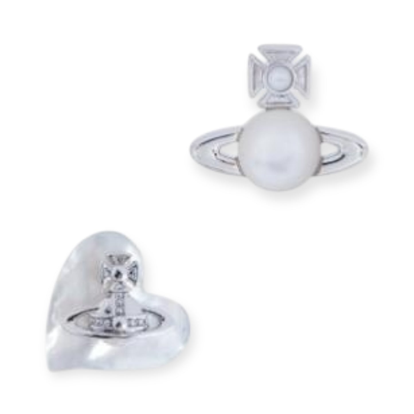 Mini Pearl Orb & Heart Shaped Iridescent Stone Engraved Orb Gold & Silver Stud Earrings (2 Colors)