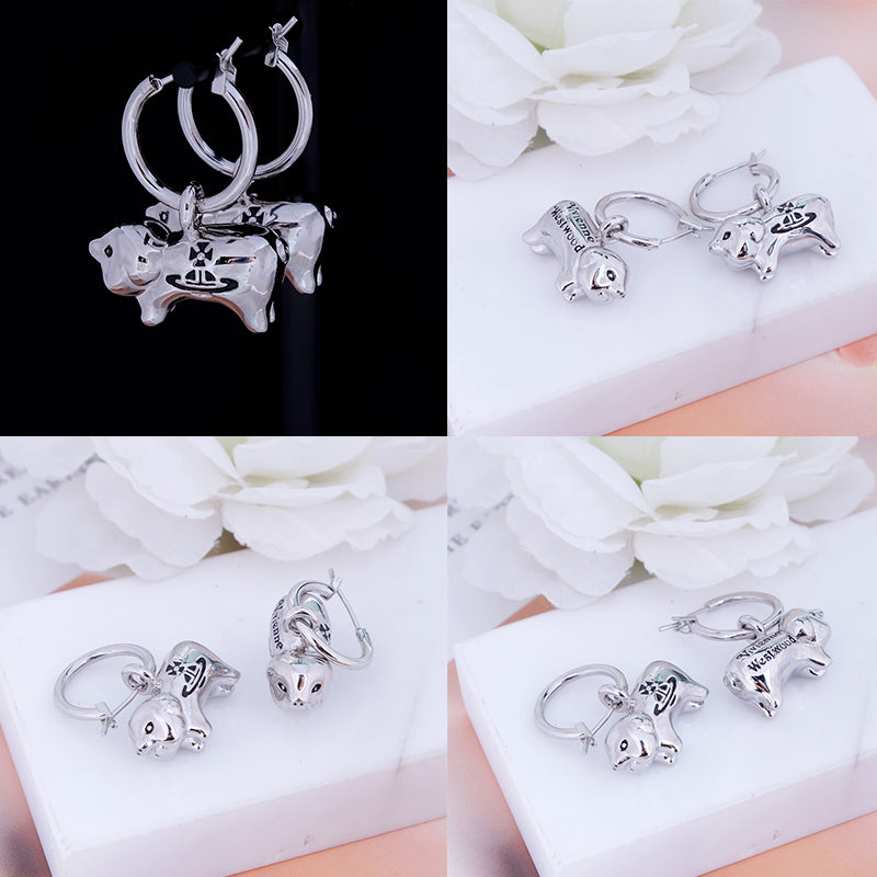 Mini Orb Engraved Pig Gold & Silver Hooped Earrings (2 Colors)