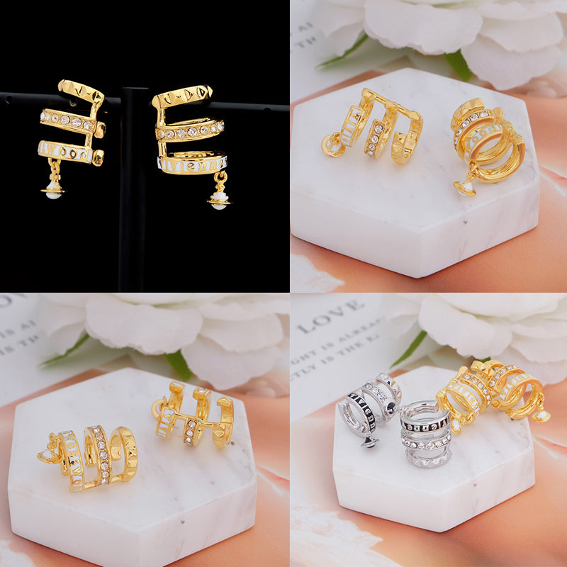 Triple Layer Mini Hanging Orb Abstract Design Gold & Silver Cuffed Earrings (2 Colors)