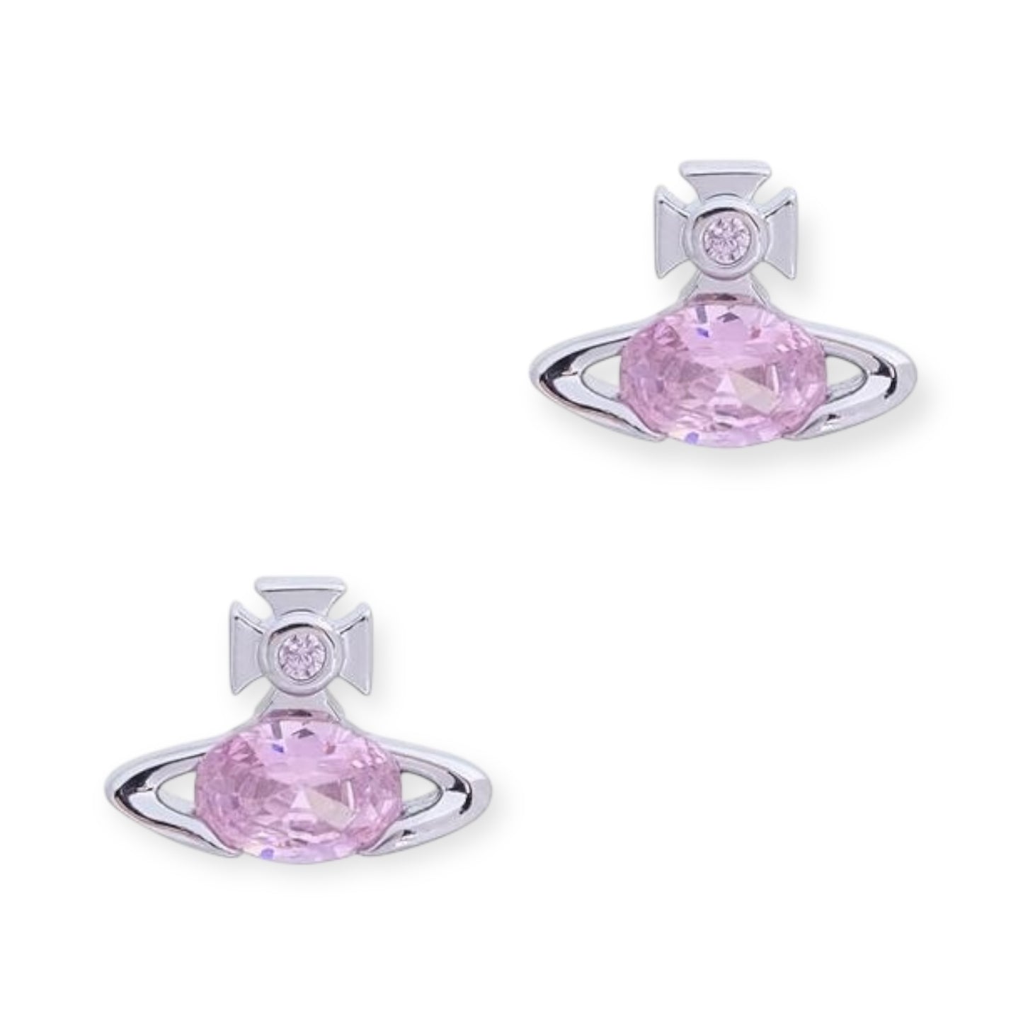 Mini Oval Gemstone Orb Pendant Pink & Green Stud Earrings (2 Colors)