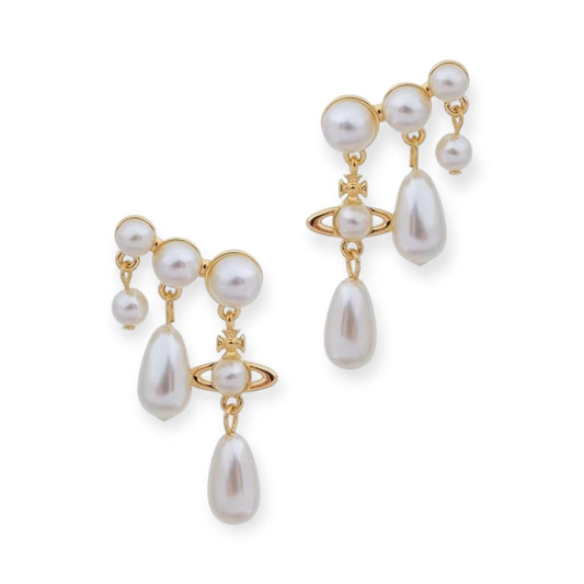 Mini Pearl Orb Hanging Tear Drop Pendant Gold & Silver Stud Earrings (2 Colors)
