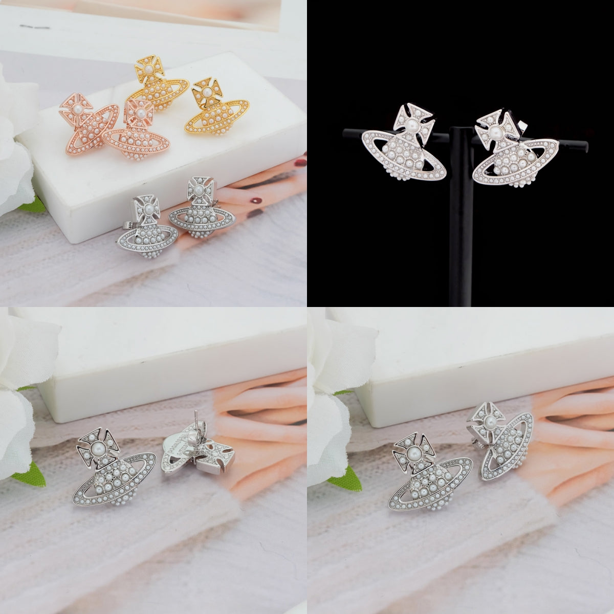 Pearl Studded Orb Pendant Stud Earrings (3 Colors)