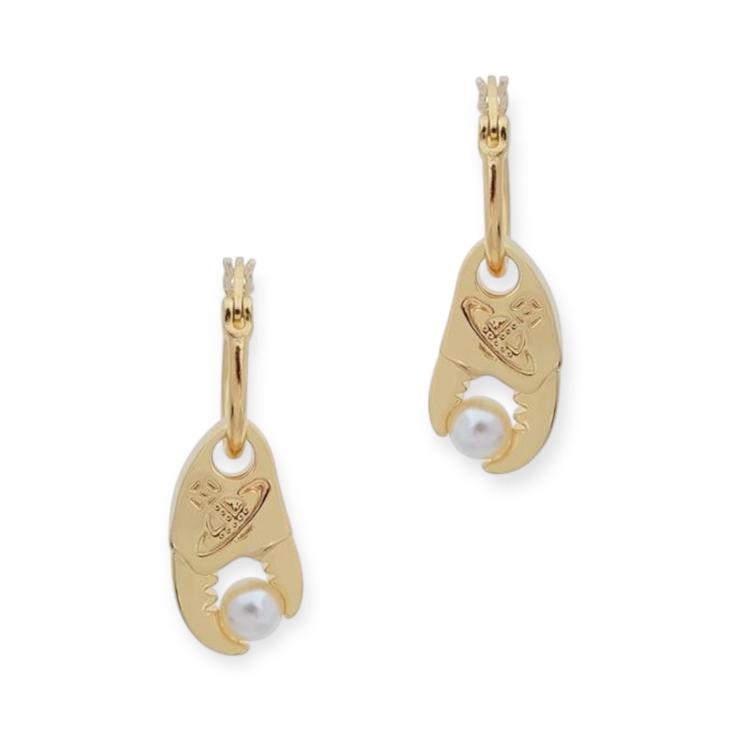 Crab Claw Pendant Holding Pearl Design Gold & Silver Hooped Earrings (2 Colors)