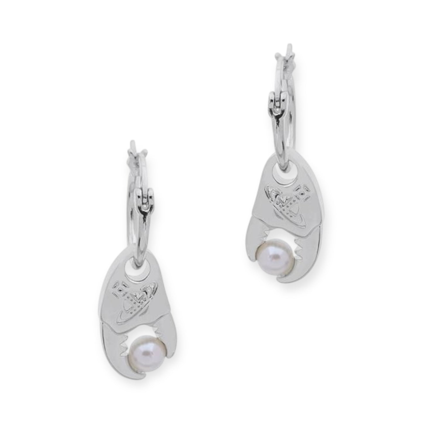 Crab Claw Pendant Holding Pearl Design Gold & Silver Hooped Earrings (2 Colors)