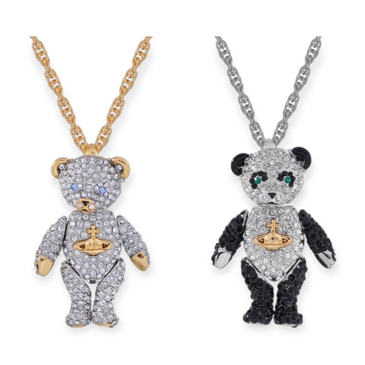 Teddy Bear Gem Studded Pendant Necklace (2 colors)