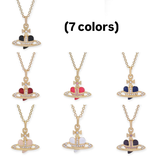Mini Heart Orb Design Gold Chain Necklace (7 Colors)