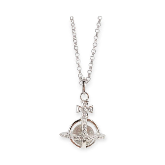 Silver Rim Glass Ball Orb Pendant Necklace