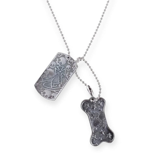 Dog Tag Dark Silver Double Engraved Pendant Silver Necklace