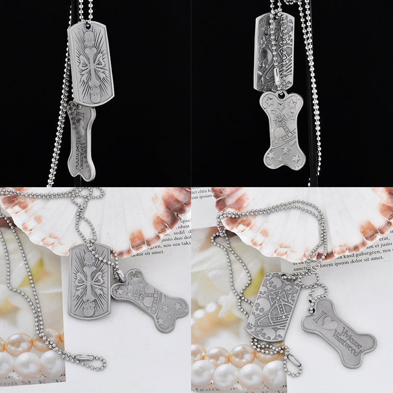 Dog Tag Dark Silver Double Engraved Pendant Silver Necklace