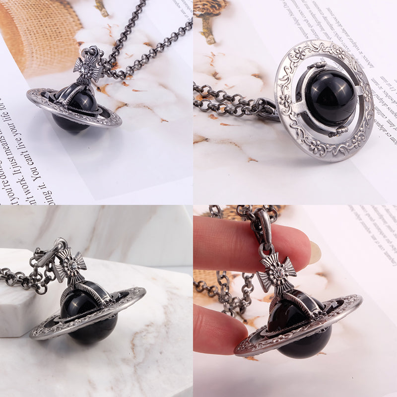Detailed Gothic Orb Pendant Necklaces Purple & Dark Silver Colorways (20MM & 10MM)