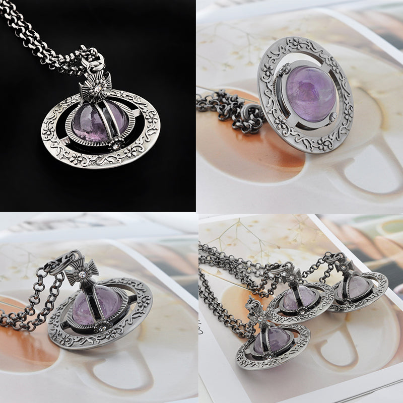 Detailed Gothic Orb Pendant Necklaces Purple & Dark Silver Colorways (20MM & 10MM)