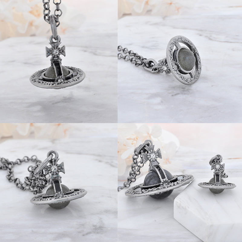 Detailed Gothic Orb Pendant Necklaces Purple & Dark Silver Colorways (20MM & 10MM)