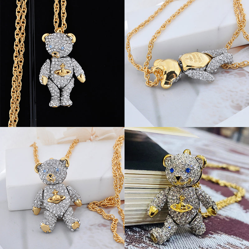 Teddy Bear Gem Studded Pendant Necklace (2 colors)