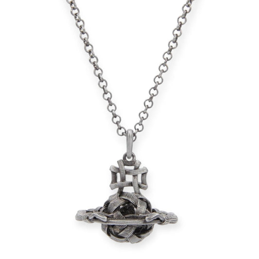 Dark Silver Woven Design Orb Pendant Necklace