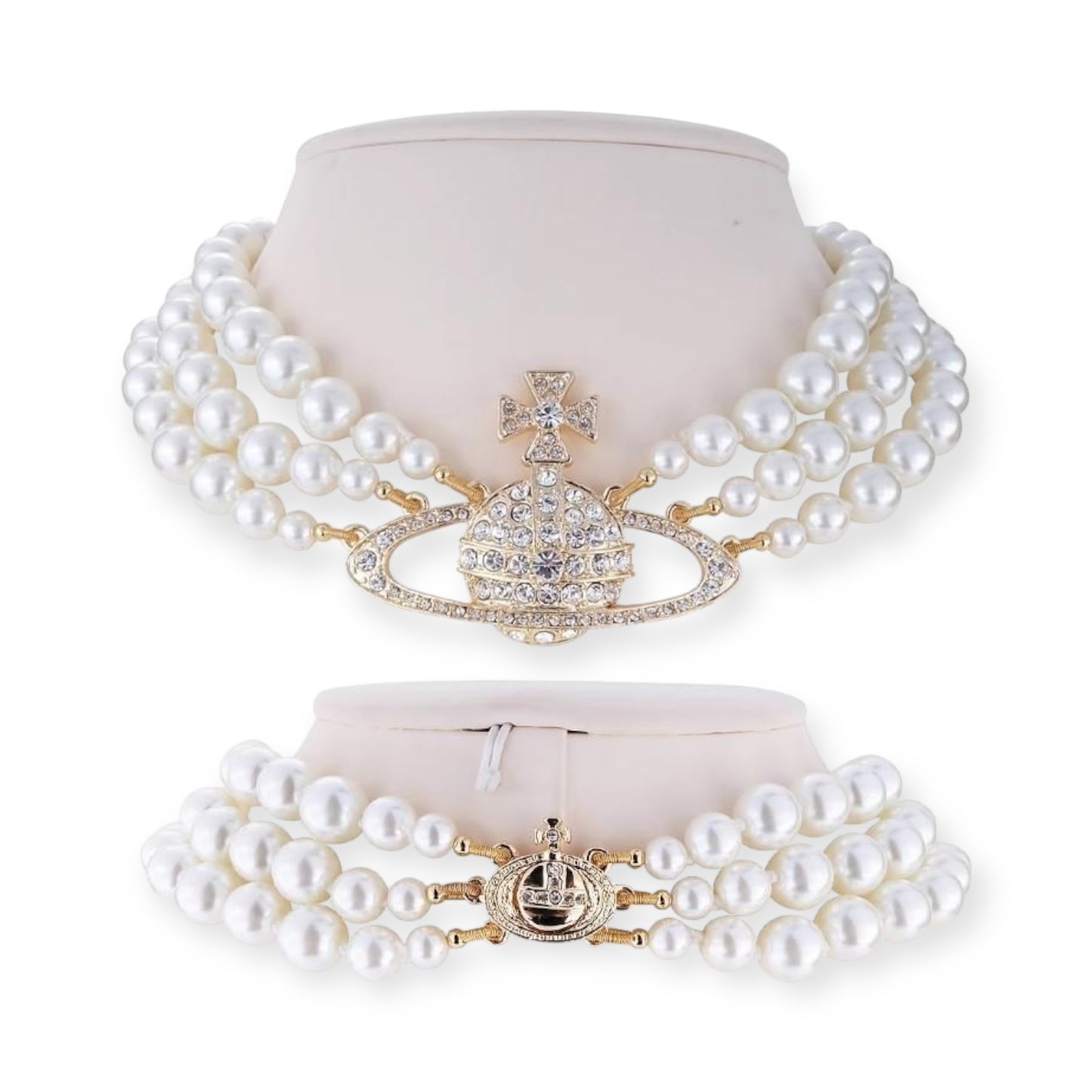 Triple Layer Beaded Orb Pendant Necklace Gold & Silver (2 colors)