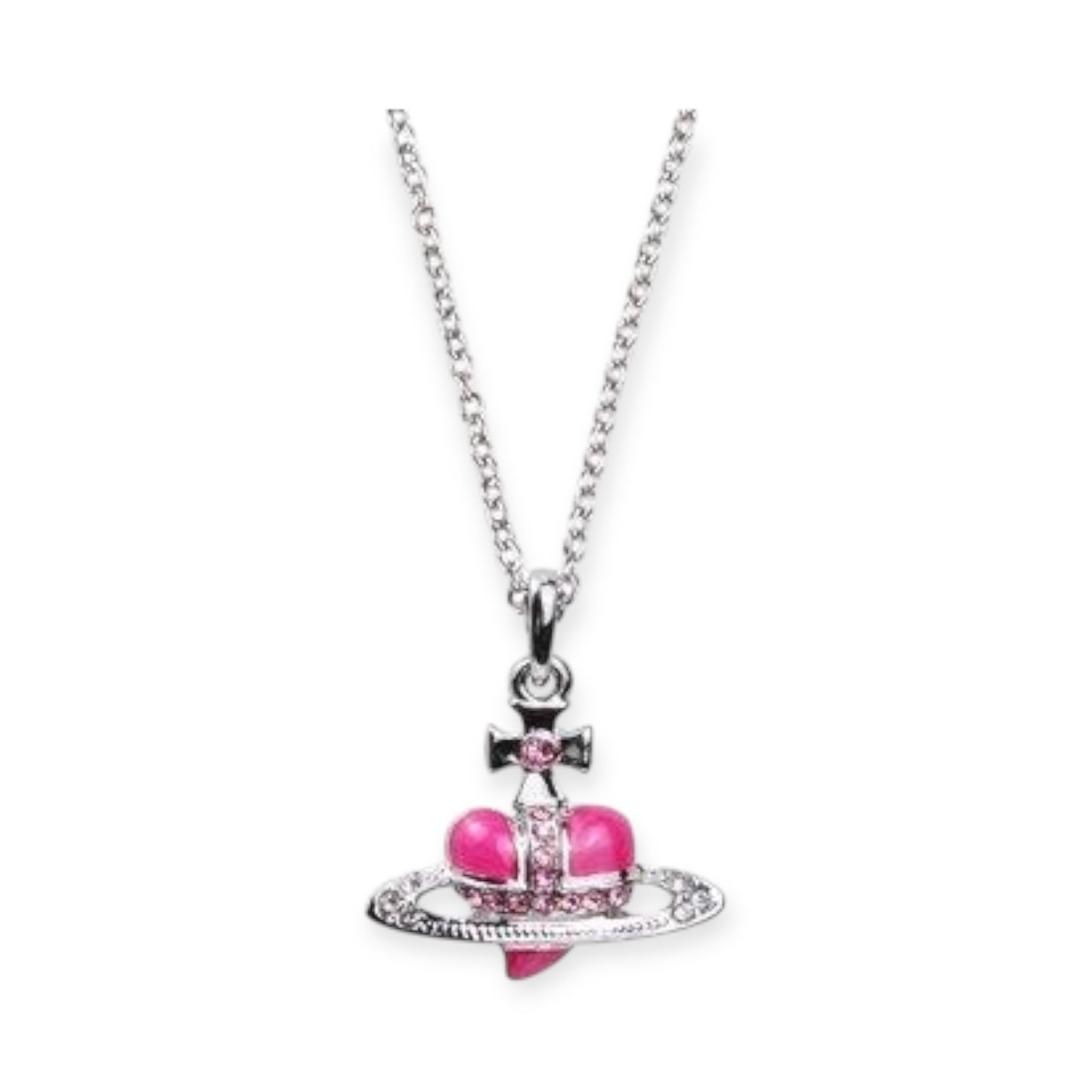 Mini Heart Orb Design Pendant Silver Chain Necklace (5 Colors)