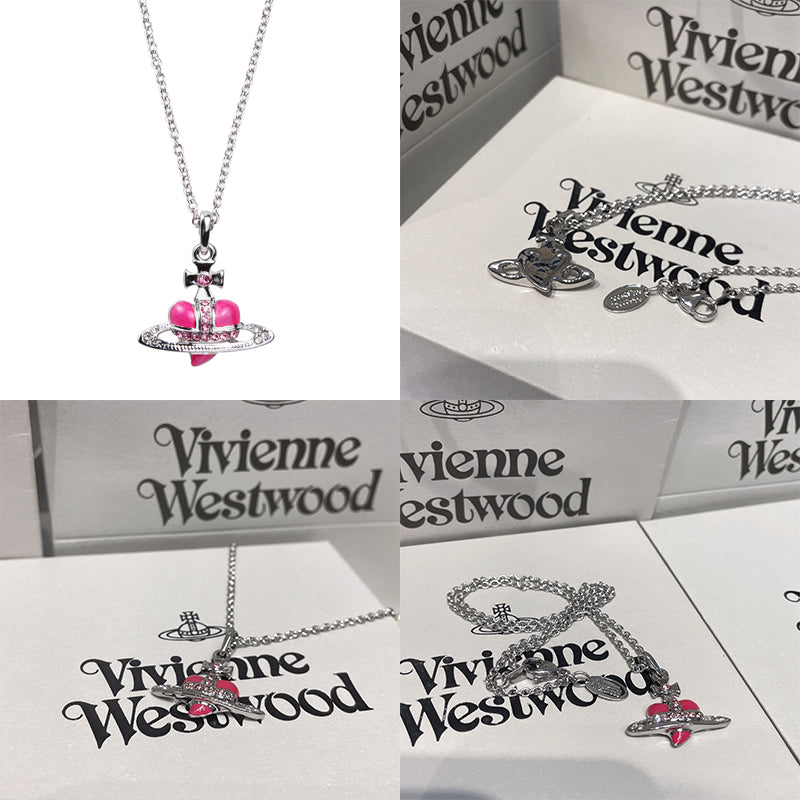 Mini Heart Orb Design Pendant Silver Chain Necklace (5 Colors)