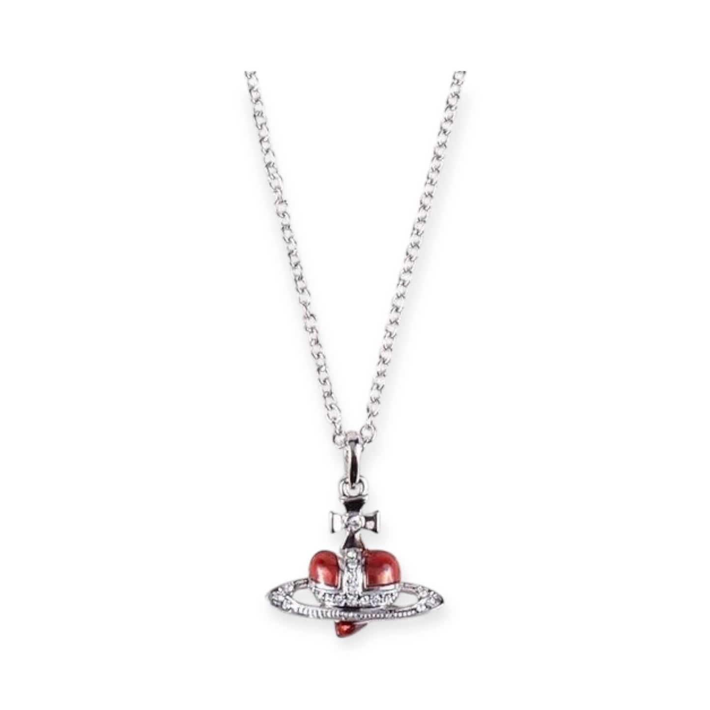 Mini Heart Orb Design Pendant Silver Chain Necklace (5 Colors)