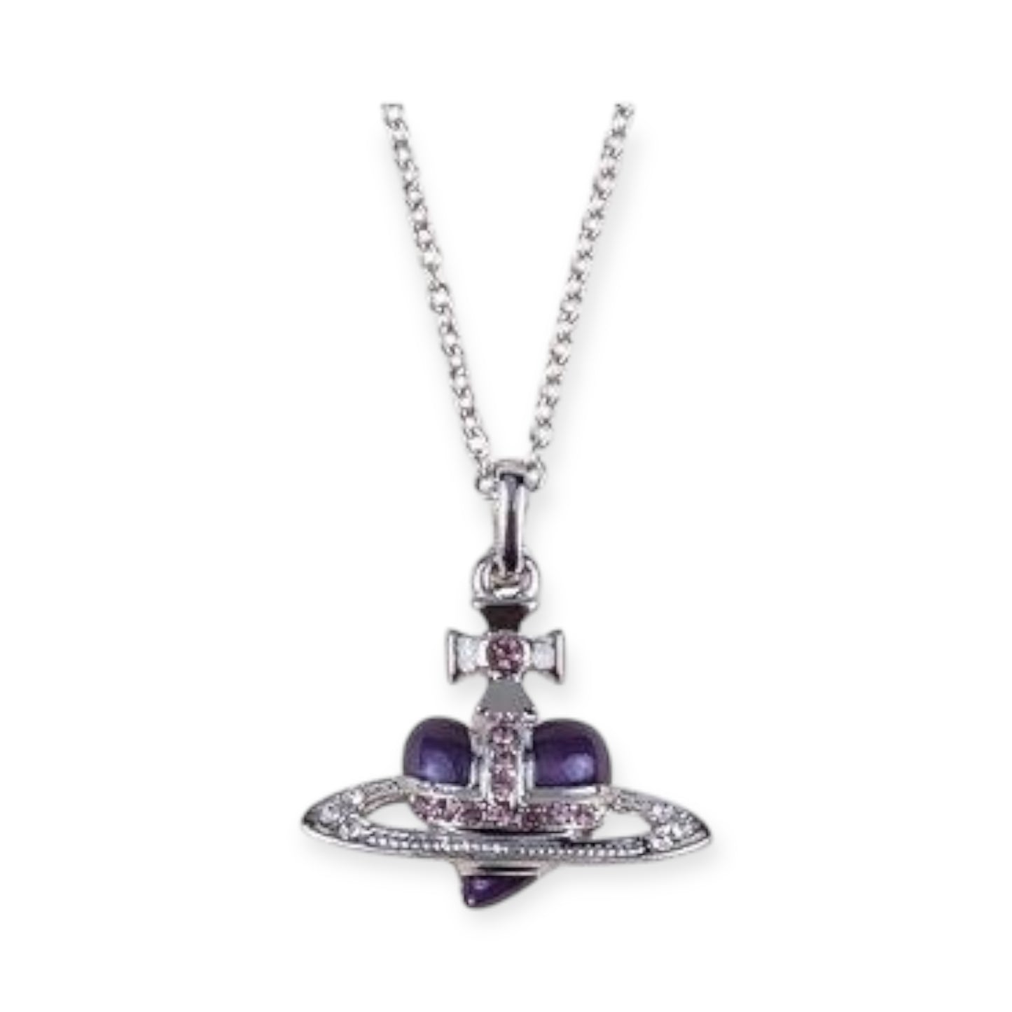 Mini Heart Orb Design Pendant Silver Chain Necklace (5 Colors)