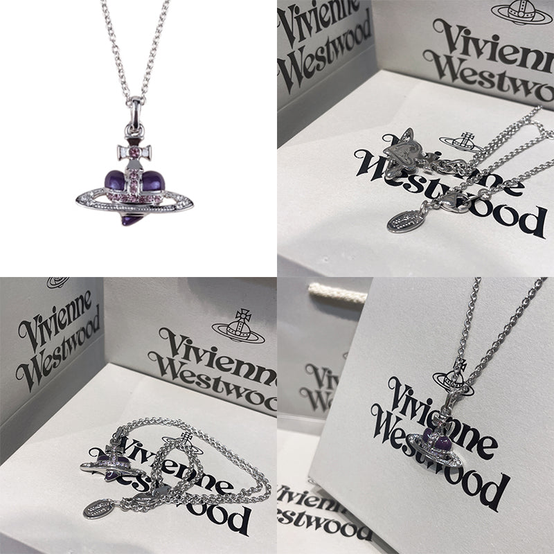 Mini Heart Orb Design Pendant Silver Chain Necklace (5 Colors)