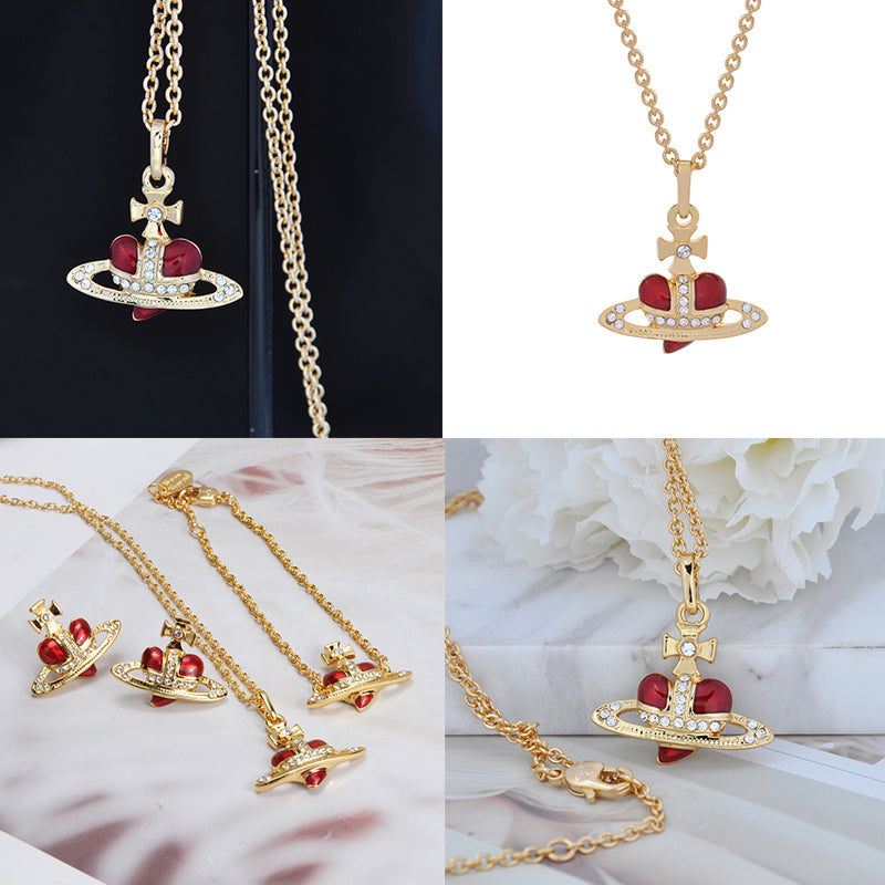 Mini Heart Orb Design Gold Chain Necklace (7 Colors)