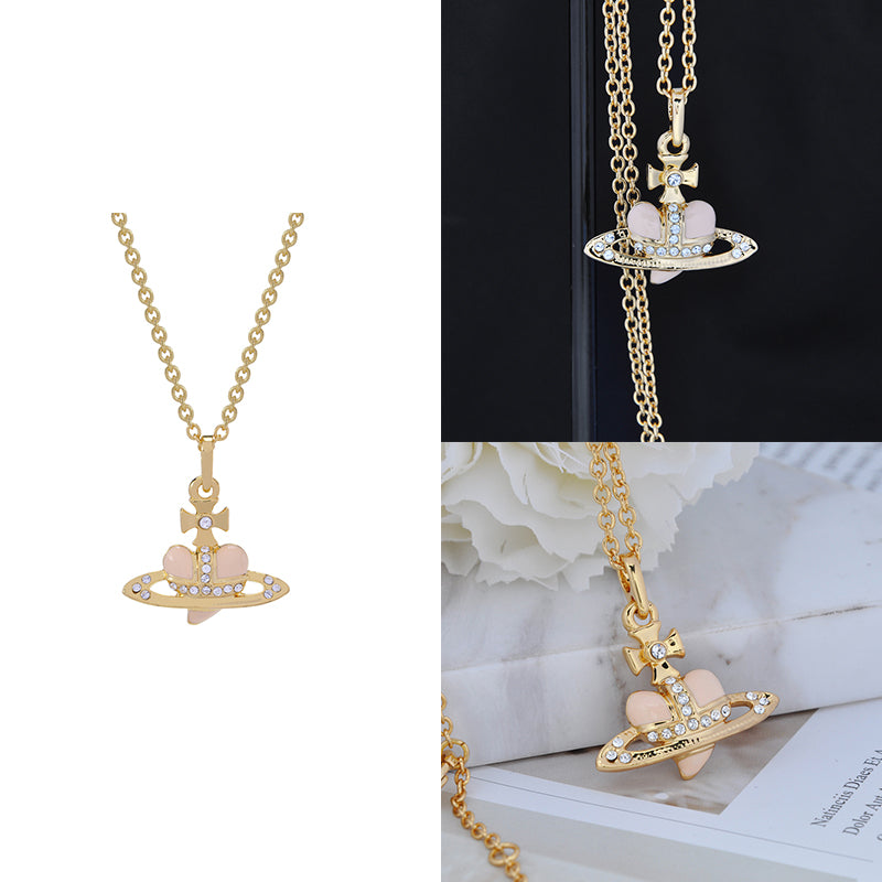 Mini Heart Orb Design Gold Chain Necklace (7 Colors)