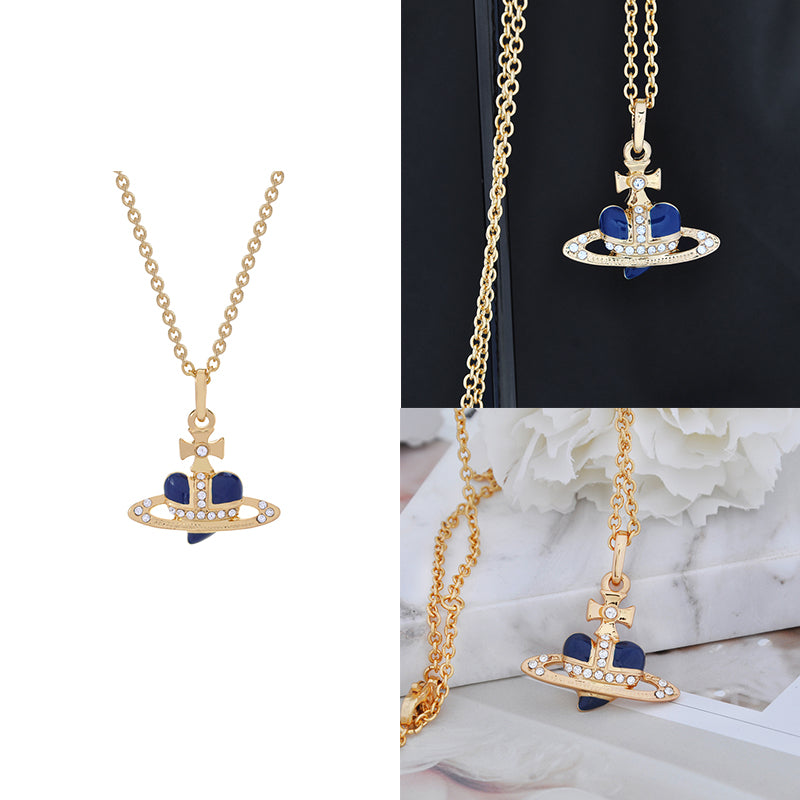 Mini Heart Orb Design Gold Chain Necklace (7 Colors)
