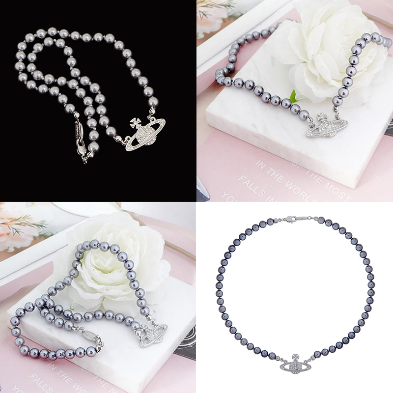 Beaded Pearl Colorful Abstract Pendant Orb Necklace (4 Colors)