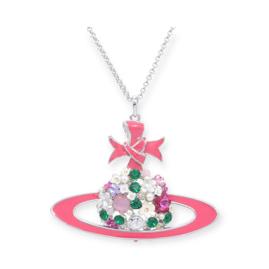 Flowers Floral Pearl Orb Pendant Necklace