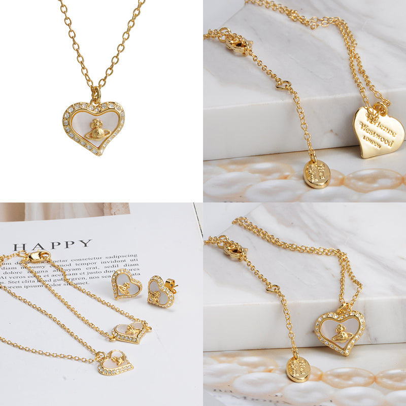 Heart Shaped Plate Design Colorful Pendant Gem Studded Necklace (4 Colors)