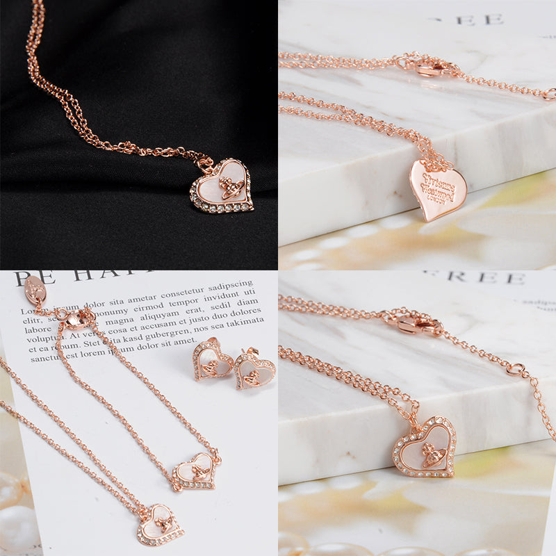 Heart Shaped Plate Design Colorful Pendant Gem Studded Necklace (4 Colors)