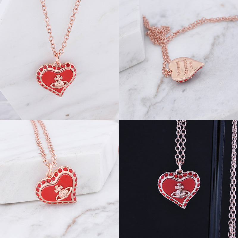 Heart Shaped Plate Design Colorful Pendant Gem Studded Necklace (4 Colors)