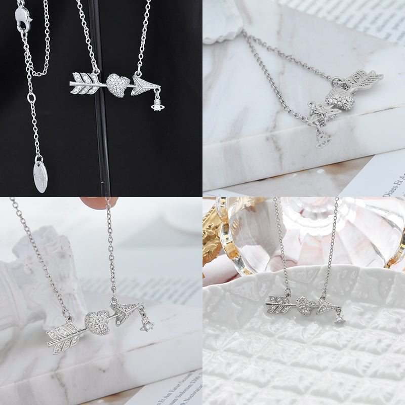 Studded Cupid Design Hanging Orb Pendant Necklace (3 Colors)