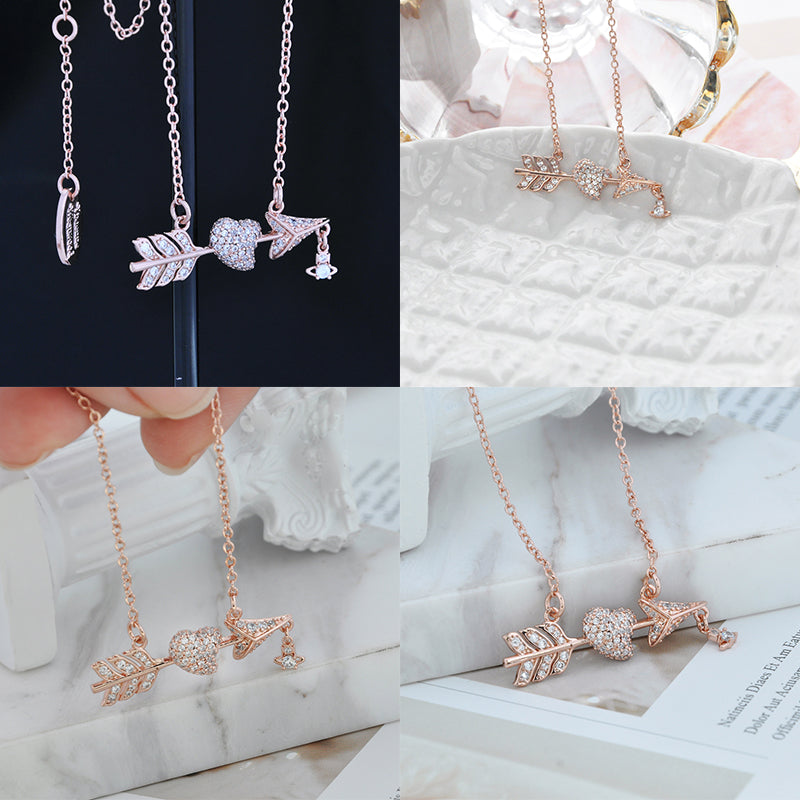 Studded Cupid Design Hanging Orb Pendant Necklace (3 Colors)