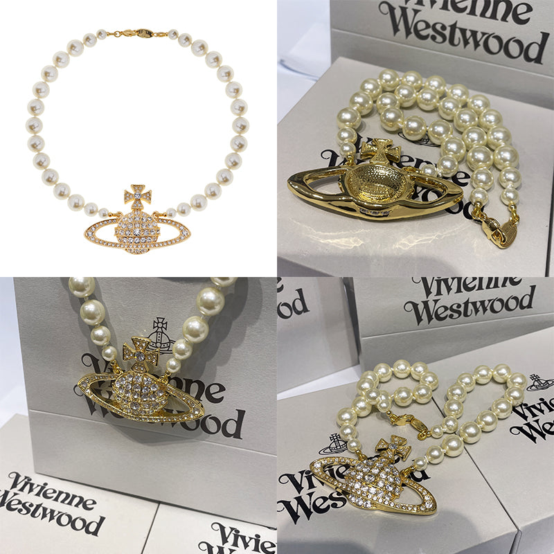 Pearl Gem Studded Orb Pendant Choker Necklace Gold & Silver (2 Colors)