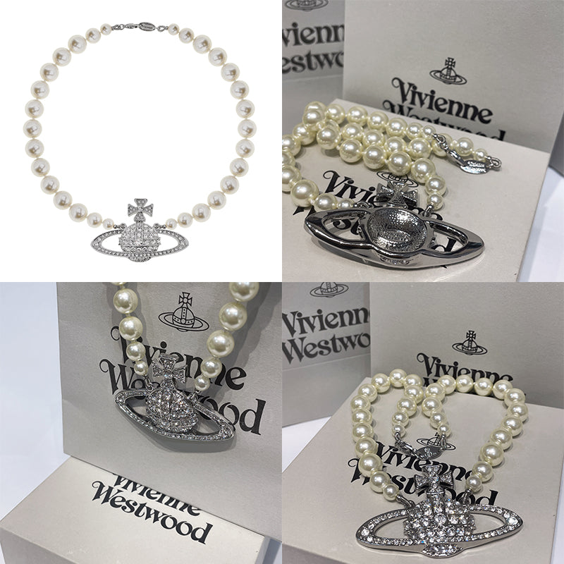 Pearl Gem Studded Orb Pendant Choker Necklace Gold & Silver (2 Colors)