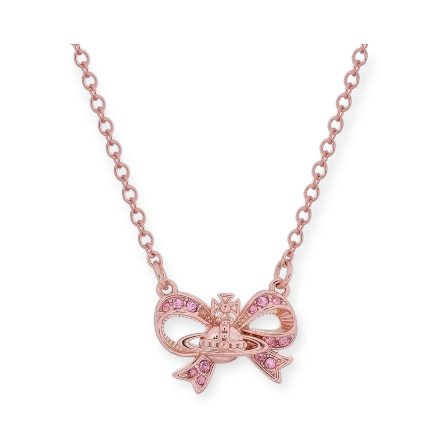 Gem Studded Ribbon Orb Pendant Necklace Silver & Rose Gold (2 Colors)