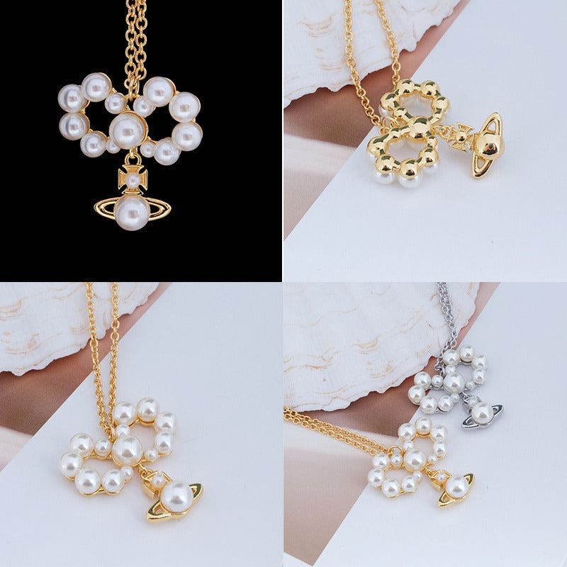Mini Pearl Orb Pendant Hanging Pearl Ribbon Gold & Silver Necklace (2 Colors)
