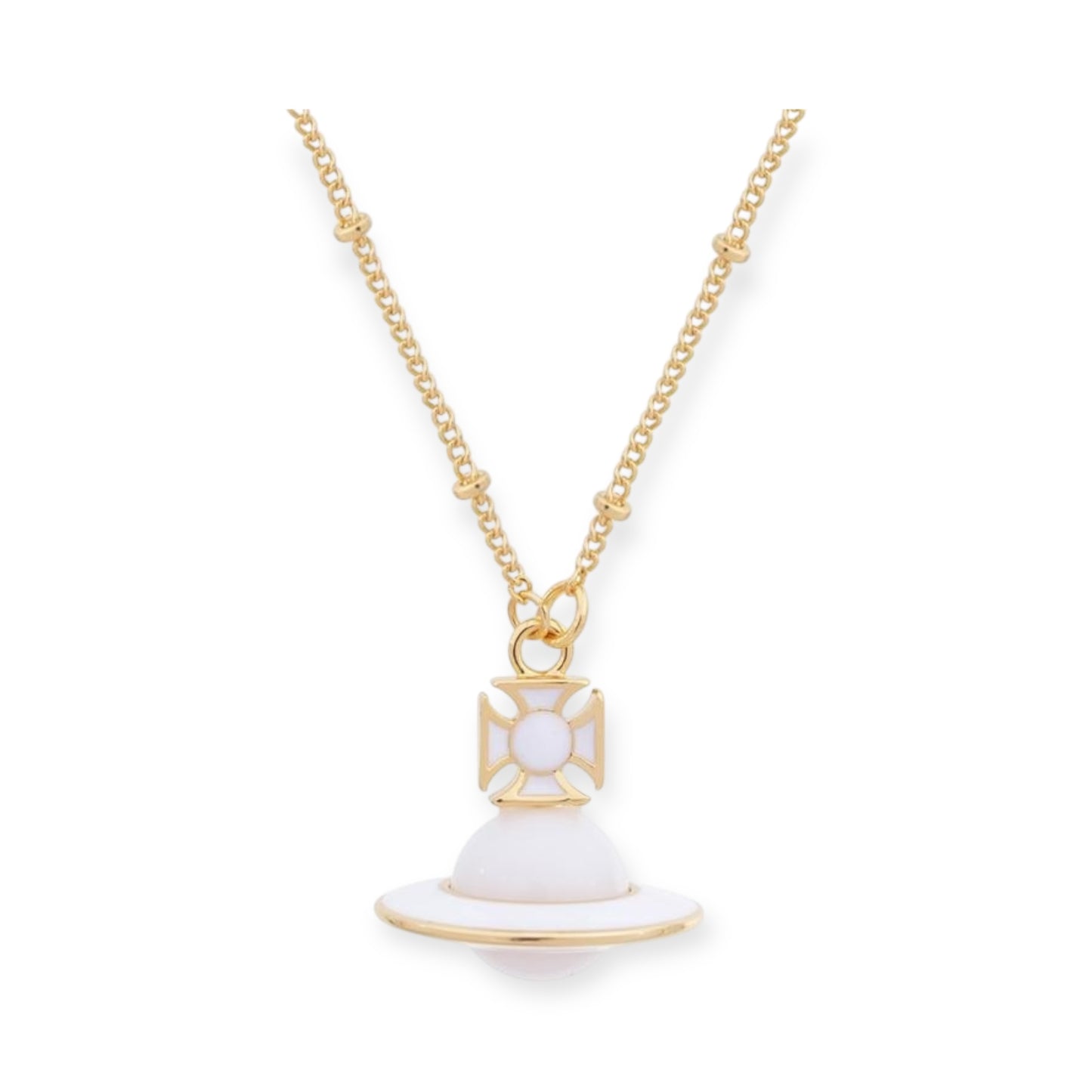 Pastel Outlined Pendant Orb Necklace White & Baby Pink (2 Colors)