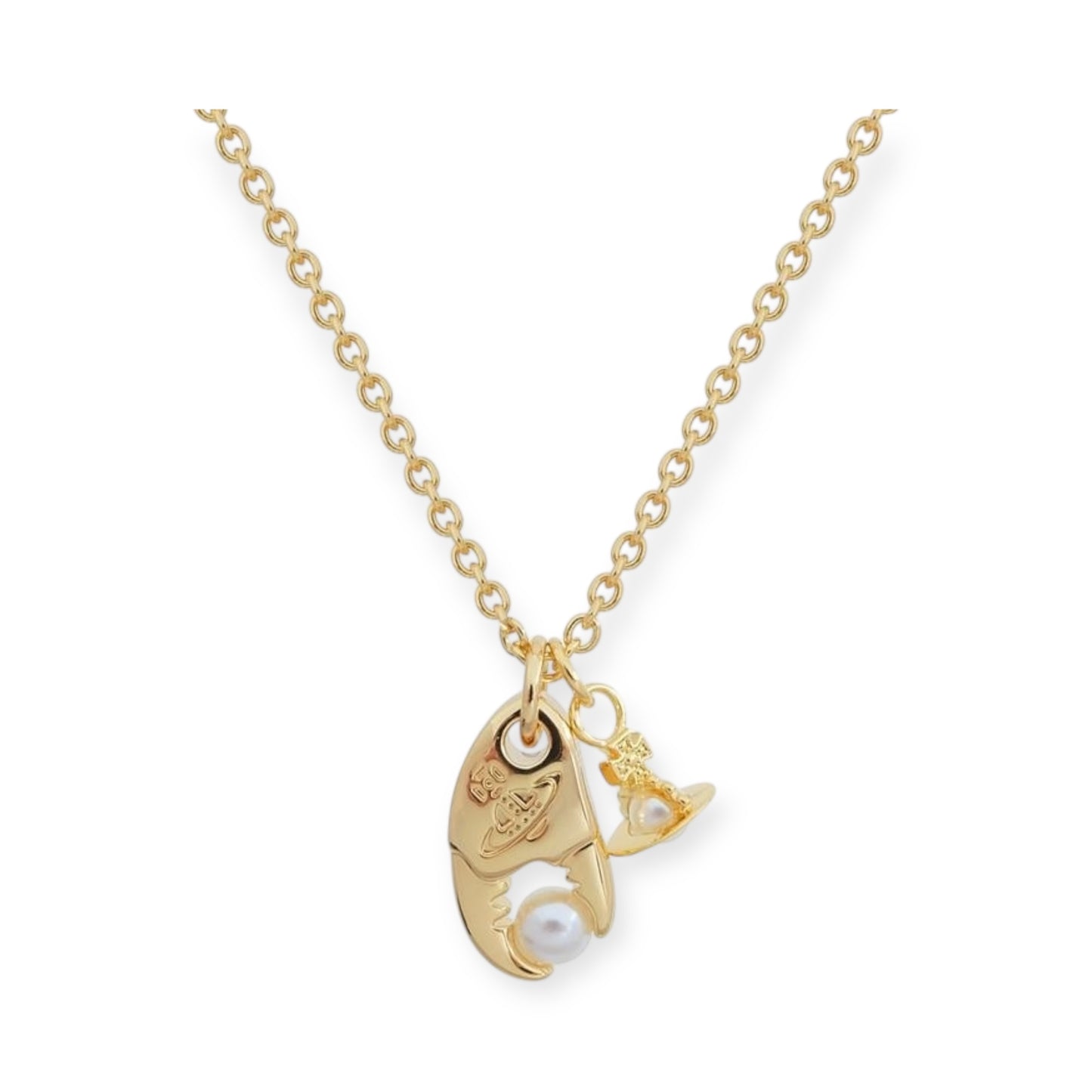 Crab Claw Holding Pearl Design Hanging Orb Pendant Gold & Silver Necklace (2 Colors)