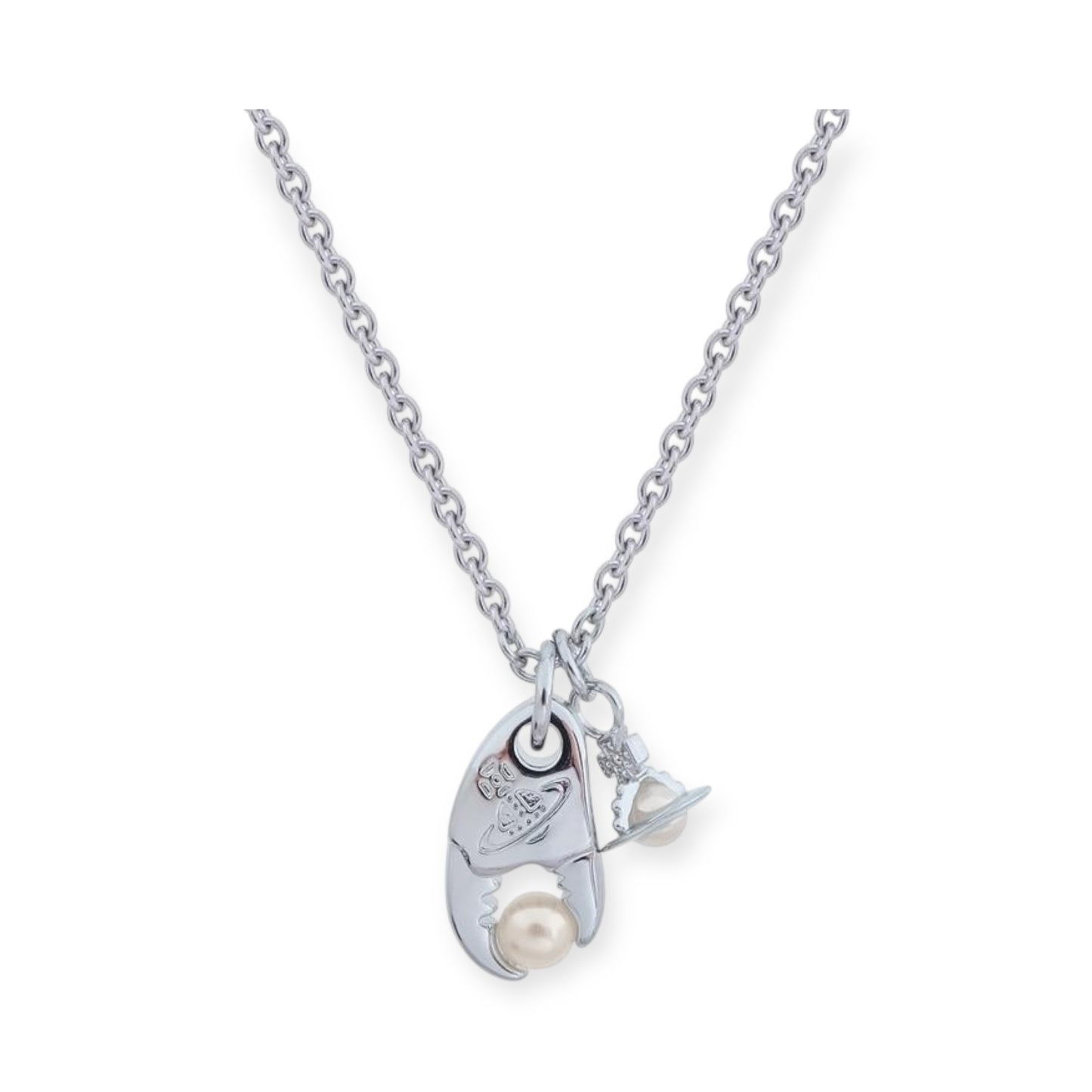 Crab Claw Holding Pearl Design Hanging Orb Pendant Gold & Silver Necklace (2 Colors)