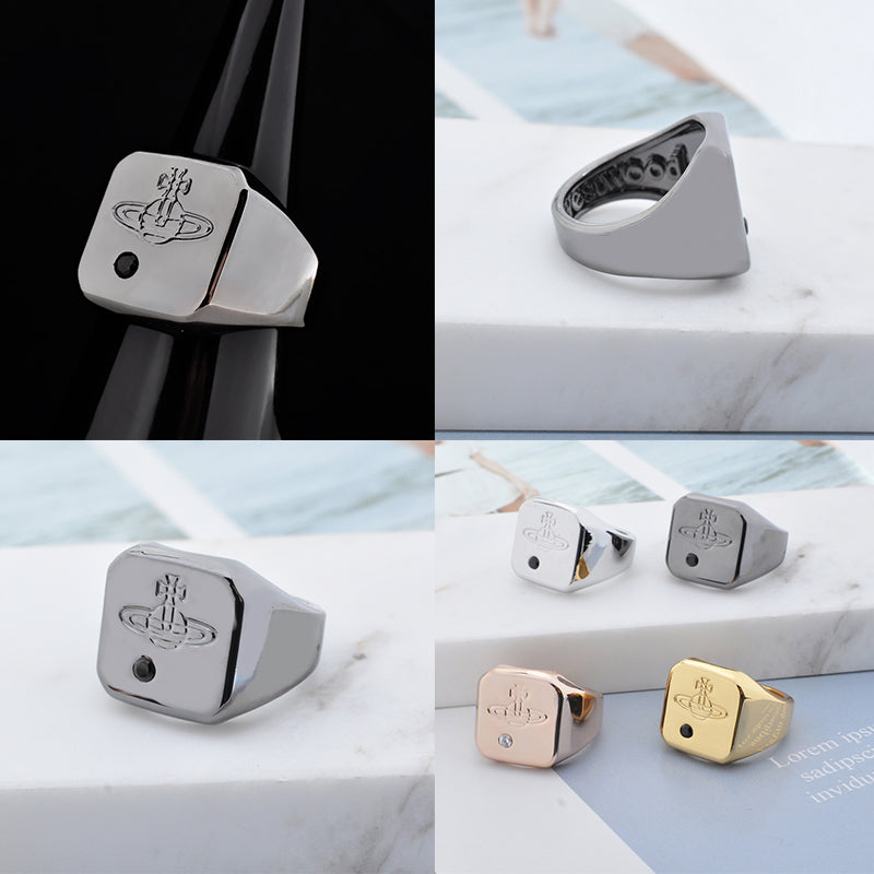Square Shape Shaped Dot Mark Engraved Orb Ring (3 Colors)