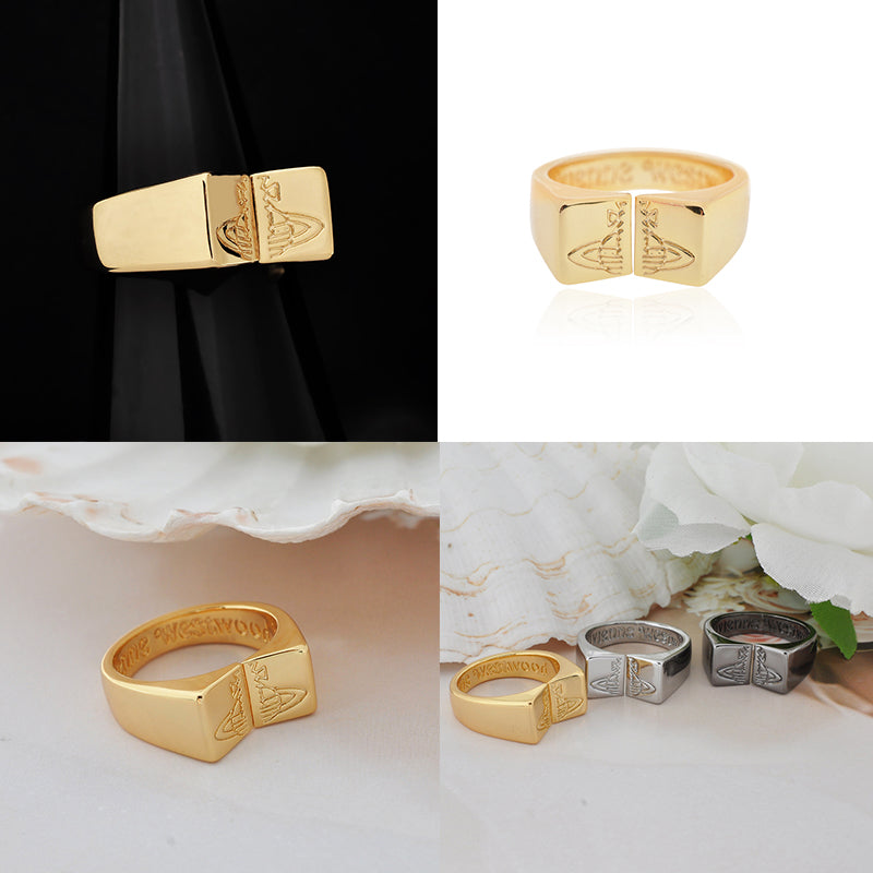 Split Block Design Engraved Orb Ring (3 Colors)