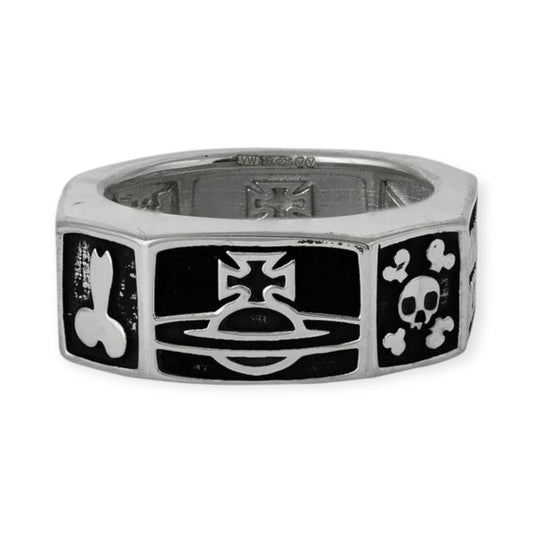 Octagon Shape Multi Symbol Engraved Orb Design Ring (3 Colors)