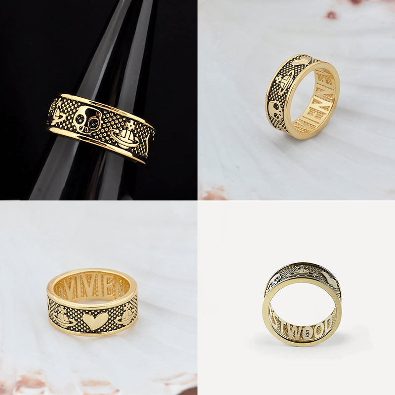 Multi Dot Dotted Symbol Abstract Engraved Orb Design Ring (3 Colors)